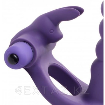 Силиконовый страпон с виброкольцом Double Delight, 16.5 см - Frisky (фиолетовый) от sex shop Extaz фото 3