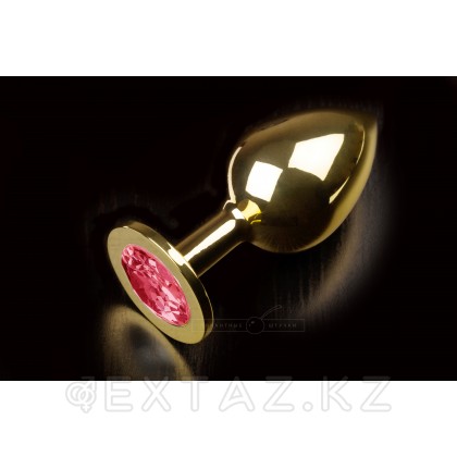 Большая тяжелая  300 г. золотая анальная пробка с закругленным кончиком и кристаллом - 9х3.5 см Розовый от sex shop Extaz