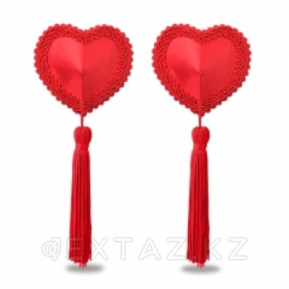 Красные пэстисы на соски в виде сердечек с кисточками (многоразовые) от sex shop Extaz фото 3
