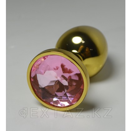 Маленькая золотистая анальная пробка с круглым кончиком и кристаллом - 7 см от sex shop Extaz