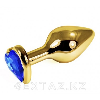 Золотая пробка с синим кристаллом в форме сердца от sex shop Extaz