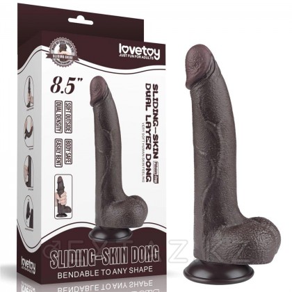 Реалистичный фаллоимитатор двухслойный Sliding Skin (20*4 см.) черный цвет от sex shop Extaz