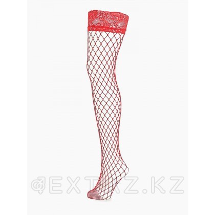 Чулки в крупную сетку с кружевной резинкой на силиконе Sense, S/M, красные от sex shop Extaz фото 2
