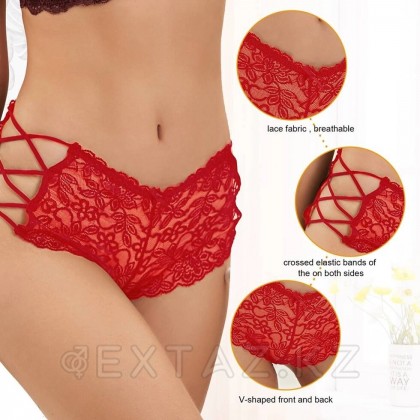Кружевные трусики с шнуровкой на высокой посадке красные (3XL-4XL) от sex shop Extaz фото 7