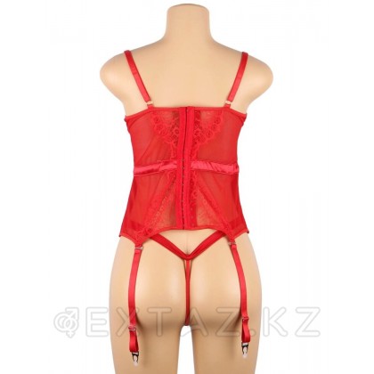 Элегантное красное белье: корсет с подвязками для чулок и G стринги (XS-S) от sex shop Extaz фото 6