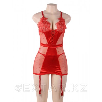 Сексуальное красное белье с подвязками и стрингами (3XL-4XL) от sex shop Extaz фото 4