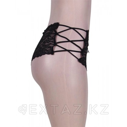 Кружевные трусики с шнуровкой на высокой посадке черные (XL-2XL) от sex shop Extaz фото 6