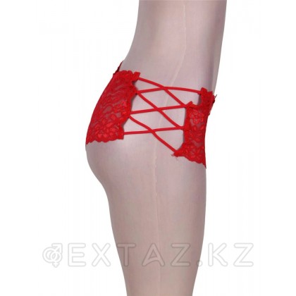 Кружевные трусики с шнуровкой на высокой посадке красные (3XL-4XL) от sex shop Extaz фото 6