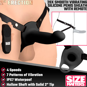 Size Matters 2" Erection Smooth Silicone Penis Sheath - полый страпон фаллопротез с вибрацией, 16х4.3 см (чёрный)